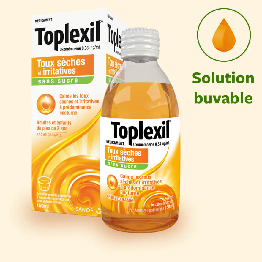 Toplexil sirop pour la toux sèche sans sucre - Medicament Antitussif